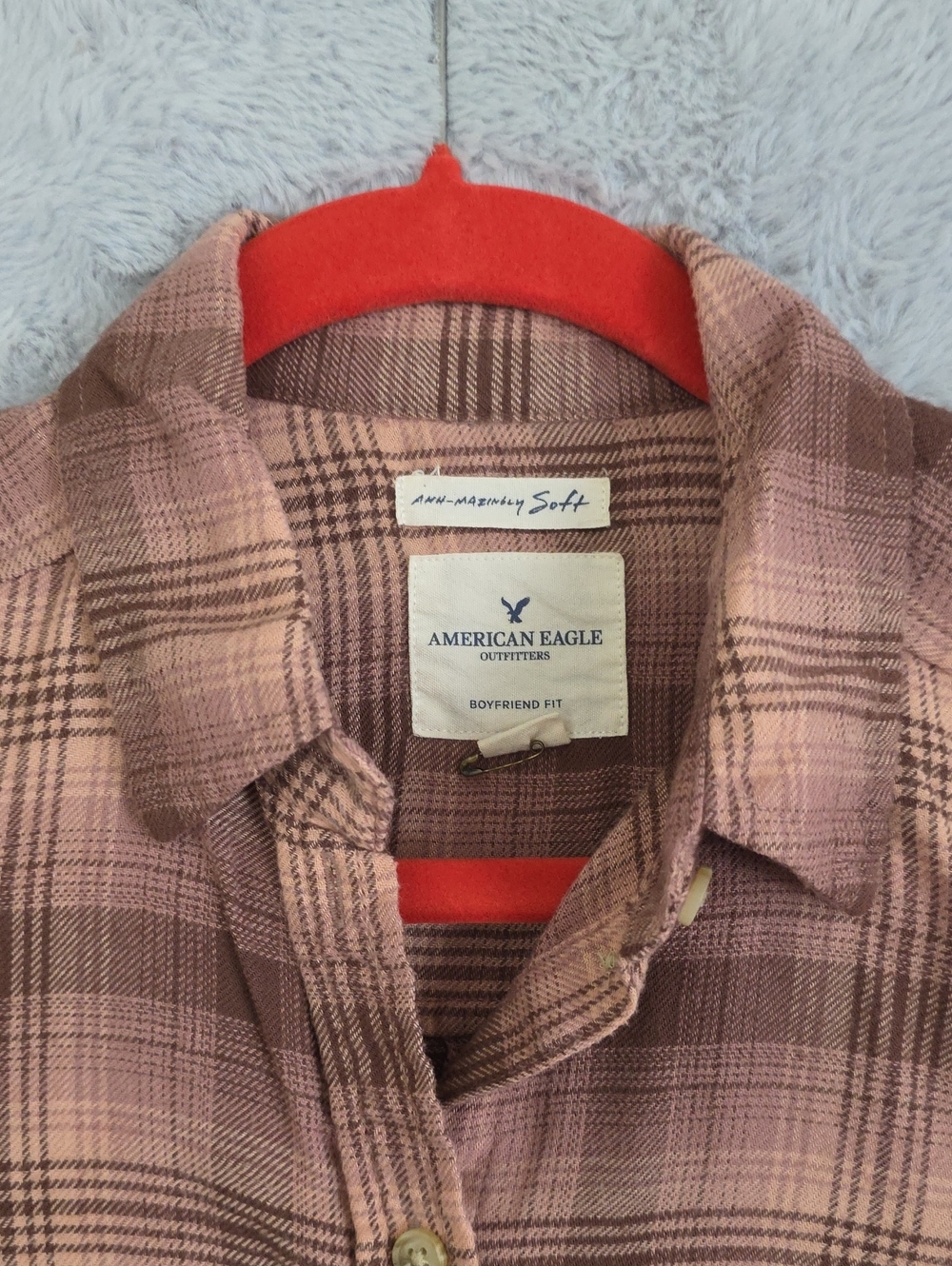 American Eagle Outfitters Boyfriend Fit Flannel Shirt XS Pink Brown Plaid Amazin - Picture 3 of 14